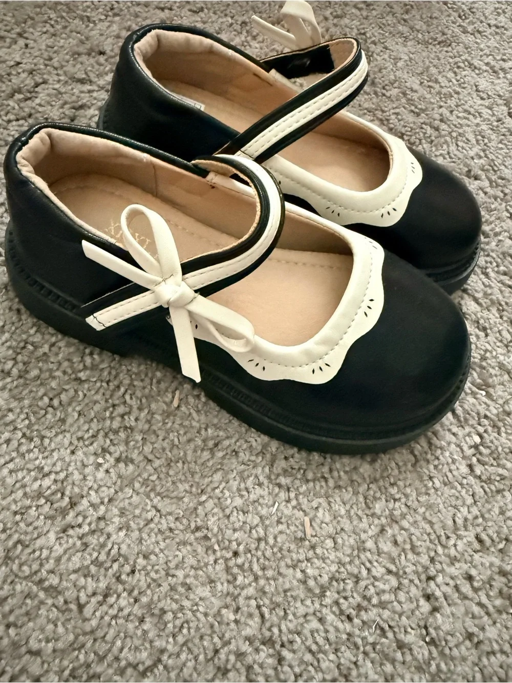 Girls Black and Cream Mary Jane School Shoes